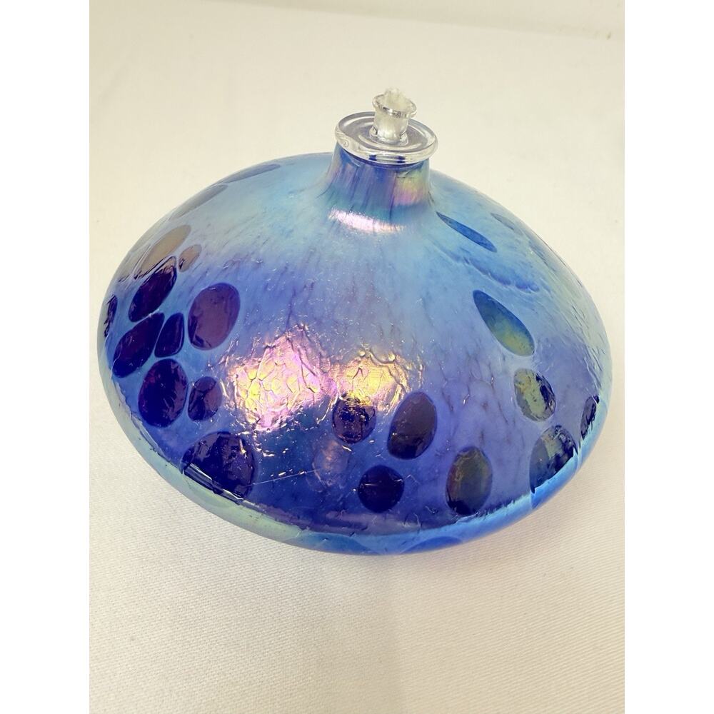 Iridescent Hand Blown Glass Blue & Purple Color Oil Lamp